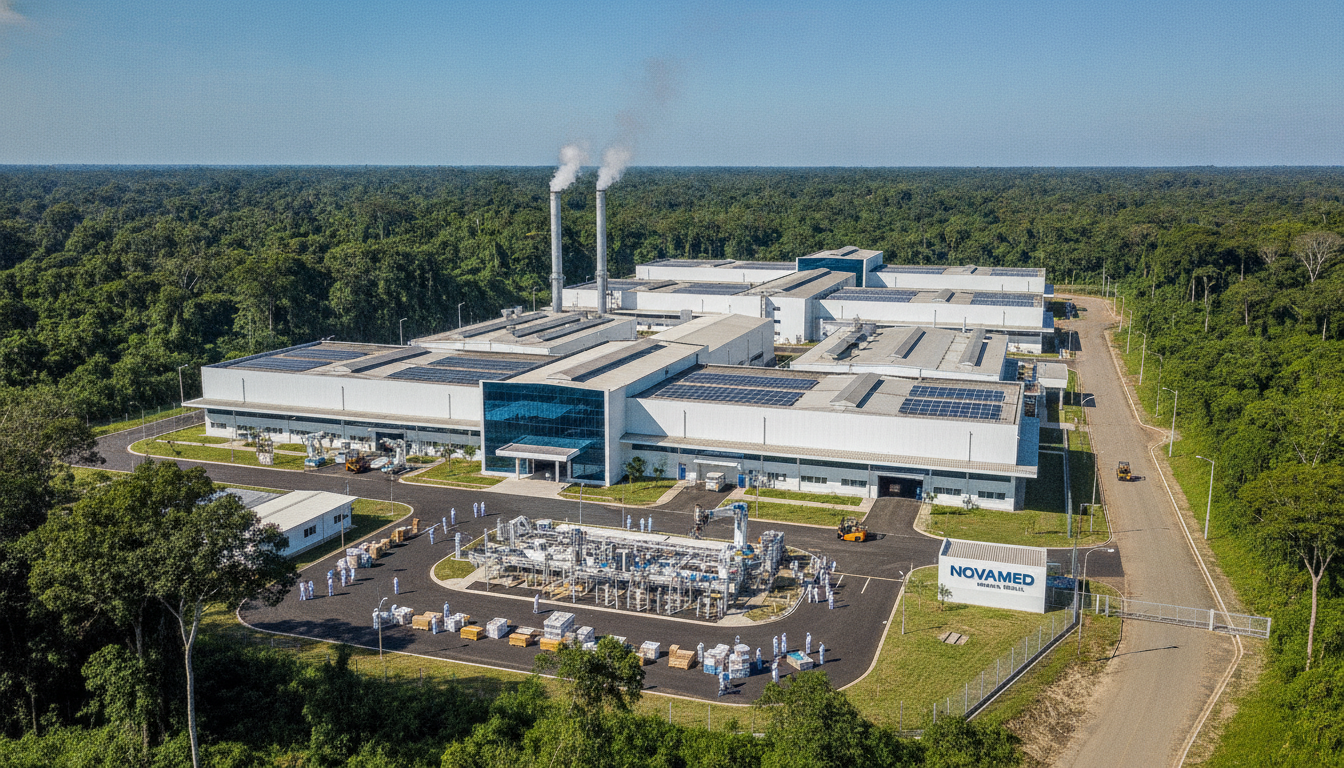 Vista aérea da nova unidade da Novamed em Manaus cercada por floresta | Imagine Company - Agência de Marketing e Vendas em Goiânia - GO - BRASIL