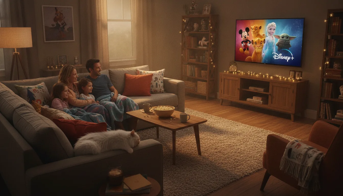 Família assistindo TV com destaque para conteúdo Disney+ na tela | Imagine Company - Agência de Marketing e Vendas em Goiânia - GO - BRASIL