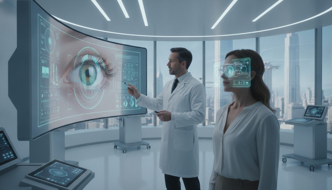 Profissional usando óculos de realidade aumentada em simulação de cirurgia oftalmológica | Imagine Company - Agência de Marketing e Vendas em Goiânia - GO - BRASIL