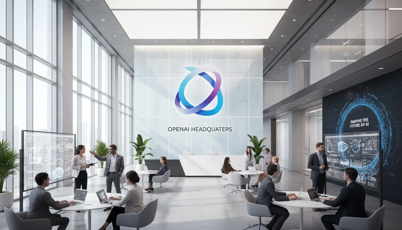 Pessoas trabalhando no escritório da OpenAI com tema de IA | Imagine Company - Agência de Marketing e Vendas em Goiânia - GO - BRASIL