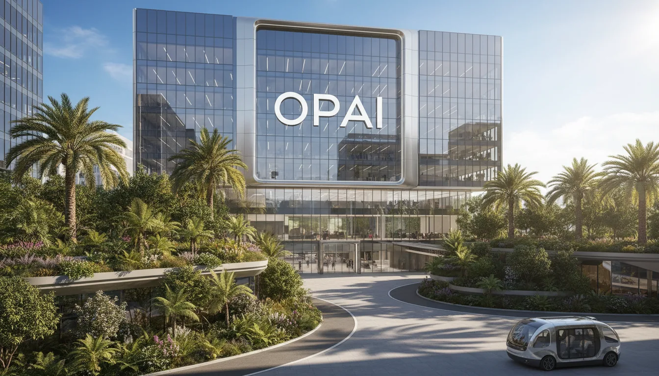 Fachada de prédio moderno da OpenAI com paisagismo | Imagine Company - Agência de Marketing e Vendas em Goiânia - GO - BRASIL