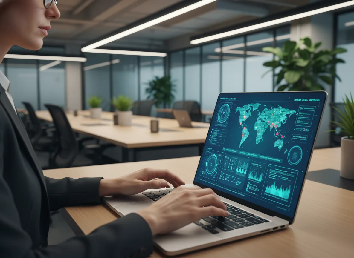 Pessoa analisando dados de segurança cibernética em laptop moderno | Imagine Company - Agência de Marketing e Vendas em Goiânia - GO - BRASIL