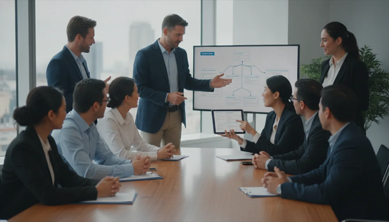 Profissionais em reunião discutindo ordem de serviço de segurança do trabalho. | Imagine Company - Agência de Marketing e Vendas em Goiânia - GO - BRASIL