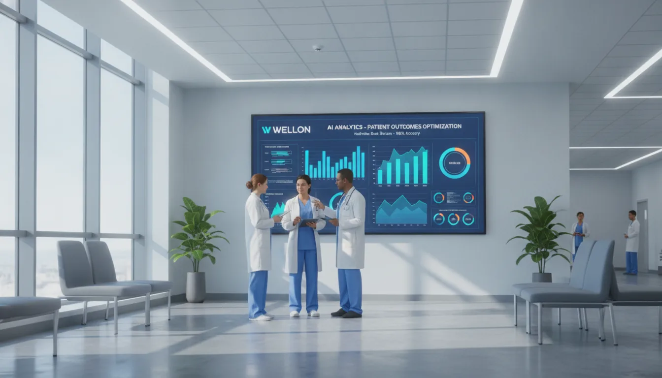 Três médicos analisam gráficos de IA em hospital moderno. | Imagine Company - Agência de Marketing e Vendas em Goiânia - GO - BRASIL