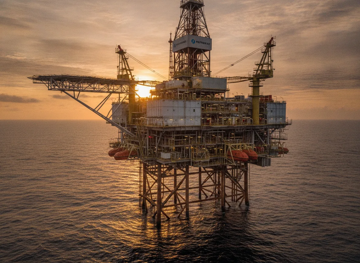Plataforma de petróleo da Petrobras no oceano ao pôr do sol | Imagine Company - Agência de Marketing e Vendas em Goiânia - GO - BRASIL
