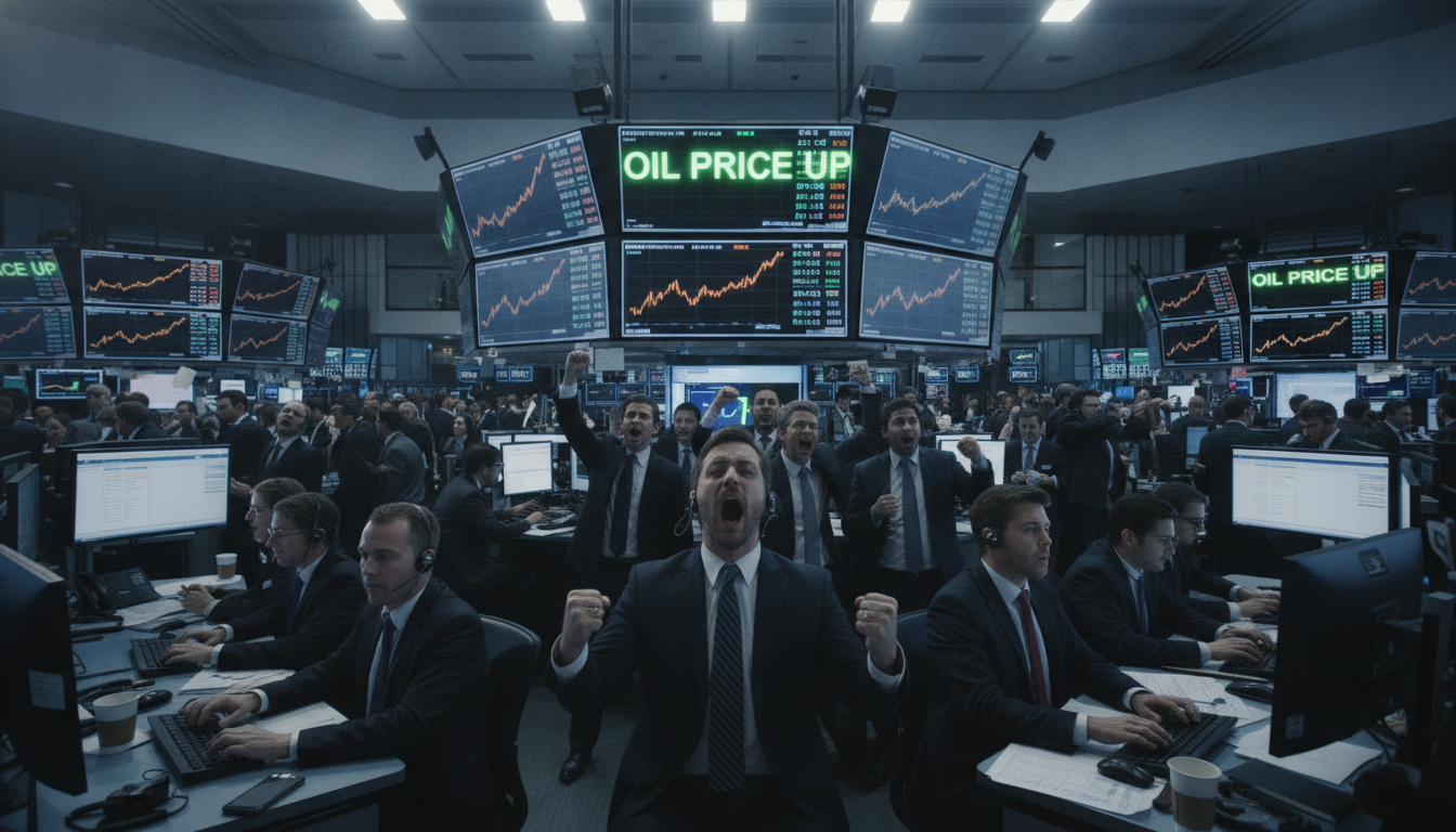 Corretor comemora em sala de operações com telas mostrando alta do petróleo | Imagine Company - Agência de Marketing e Vendas em Goiânia - GO - BRASIL