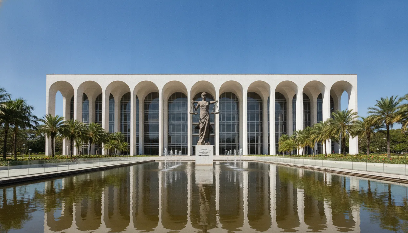 Fachada da PGR com estátua e espelho d'água em frente | Imagine Company - Agência de Marketing e Vendas em Goiânia - GO - BRASIL