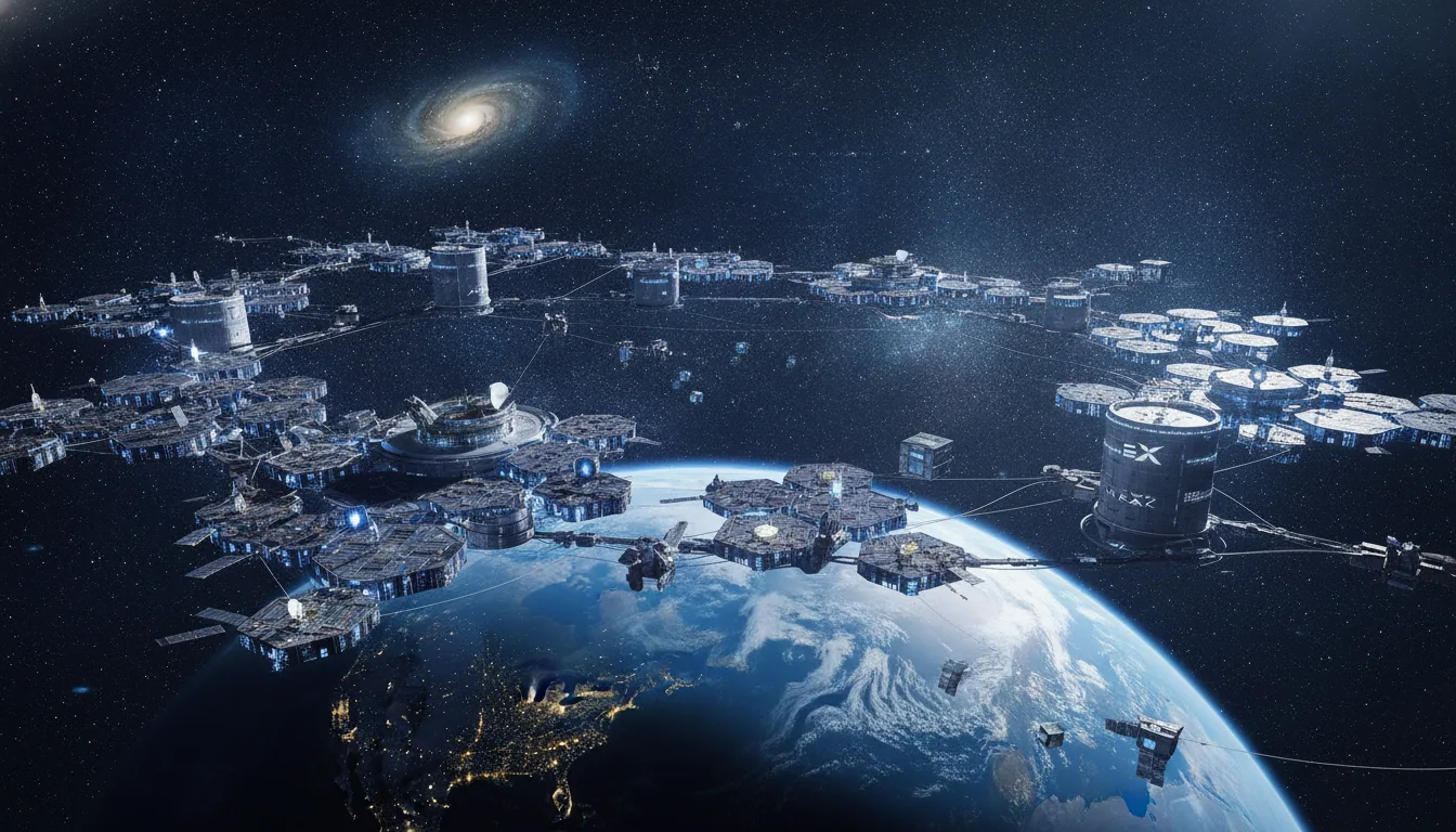 Conceito de data center espacial orbitando a Terra com galáxia ao fundo | Imagine Company - Agência de Marketing e Vendas em Goiânia - GO - BRASIL