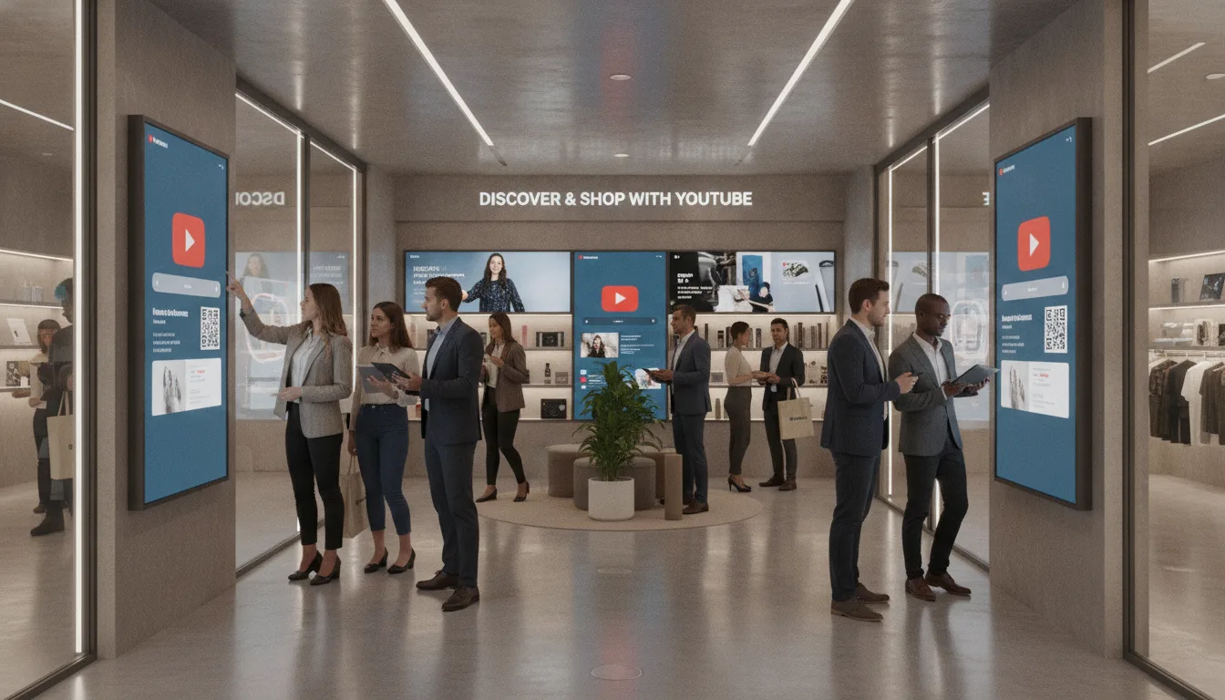 Pessoas em loja interativa do YouTube explorando opções de compras digitais. | Imagine Company - Agência de Marketing e Vendas em Goiânia - GO - BRASIL