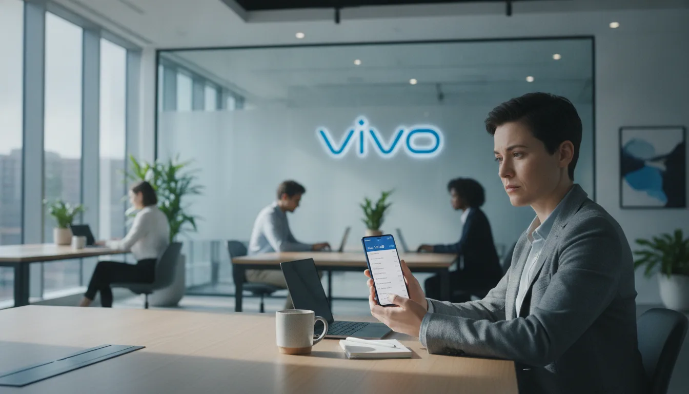 Pessoa em escritório moderno com logotipo da Vivo ao fundo | Imagine Company - Agência de Marketing e Vendas em Goiânia - GO - BRASIL