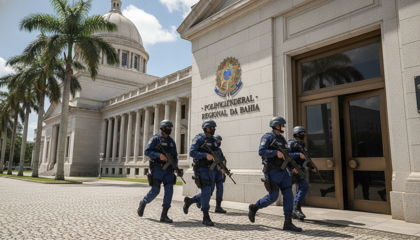 Agentes da Polícia Federal em frente ao prédio na Bahia | Imagine Company - Agência de Marketing e Vendas em Goiânia - GO - BRASIL