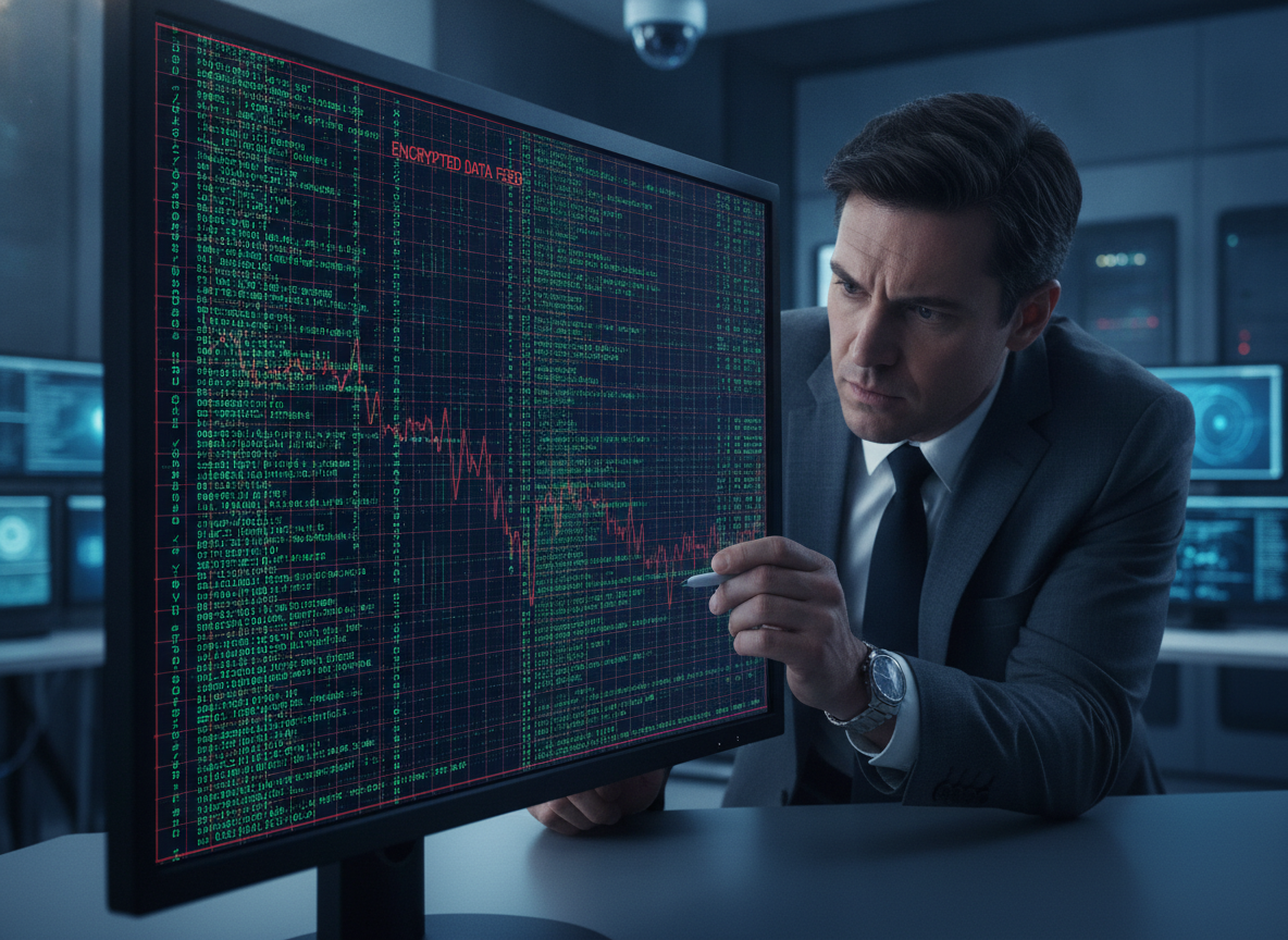 Homem de terno analisa dados em tela de computador em investigação policial. | Imagine Company - Agência de Marketing e Vendas em Goiânia - GO - BRASIL