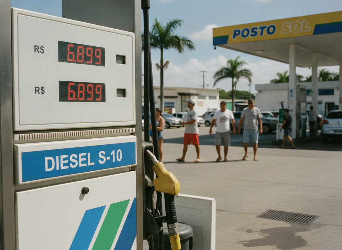Bomba de combustível mostrando preço do Diesel S-10 em posto de gasolina | Imagine Company - Agência de Marketing e Vendas em Goiânia - GO - BRASIL