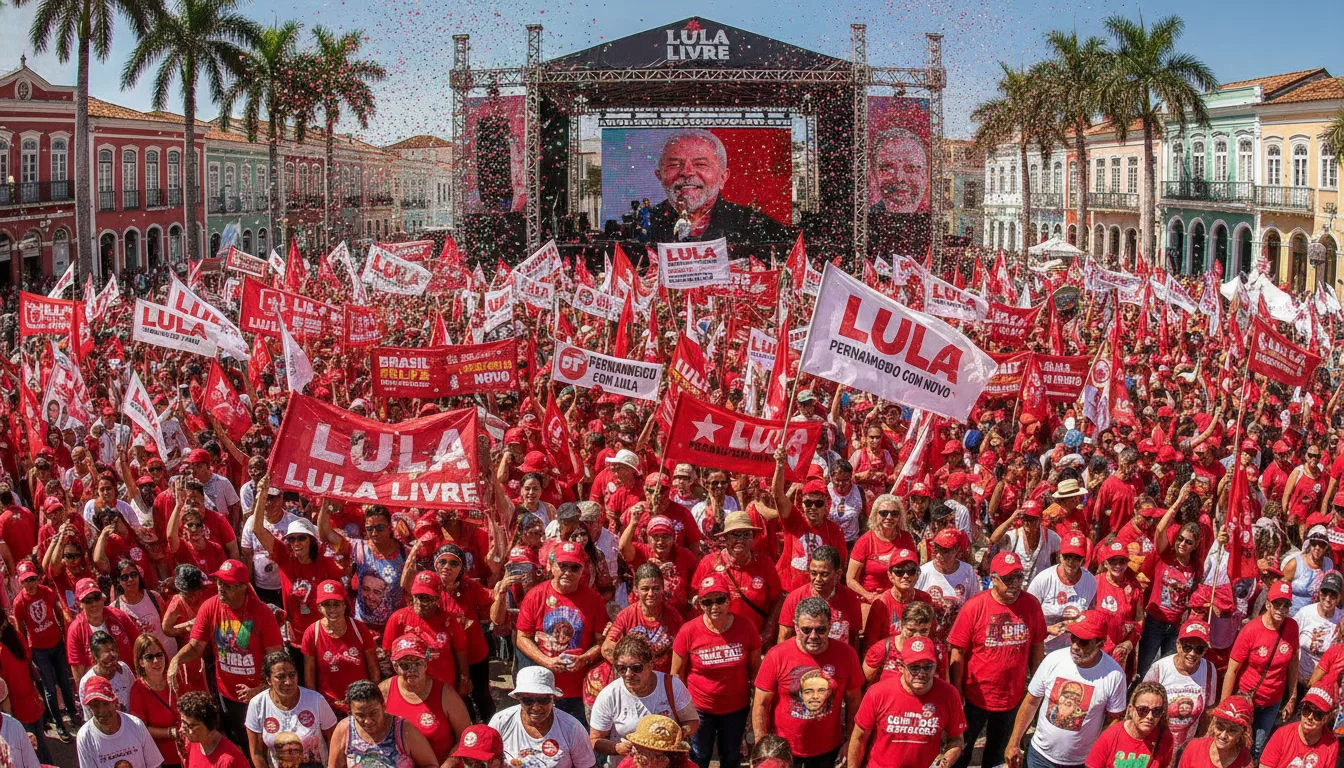 Multidão com bandeiras e cartazes de apoio a Lula em Pernambuco | Imagine Company - Agência de Marketing e Vendas em Goiânia - GO - BRASIL