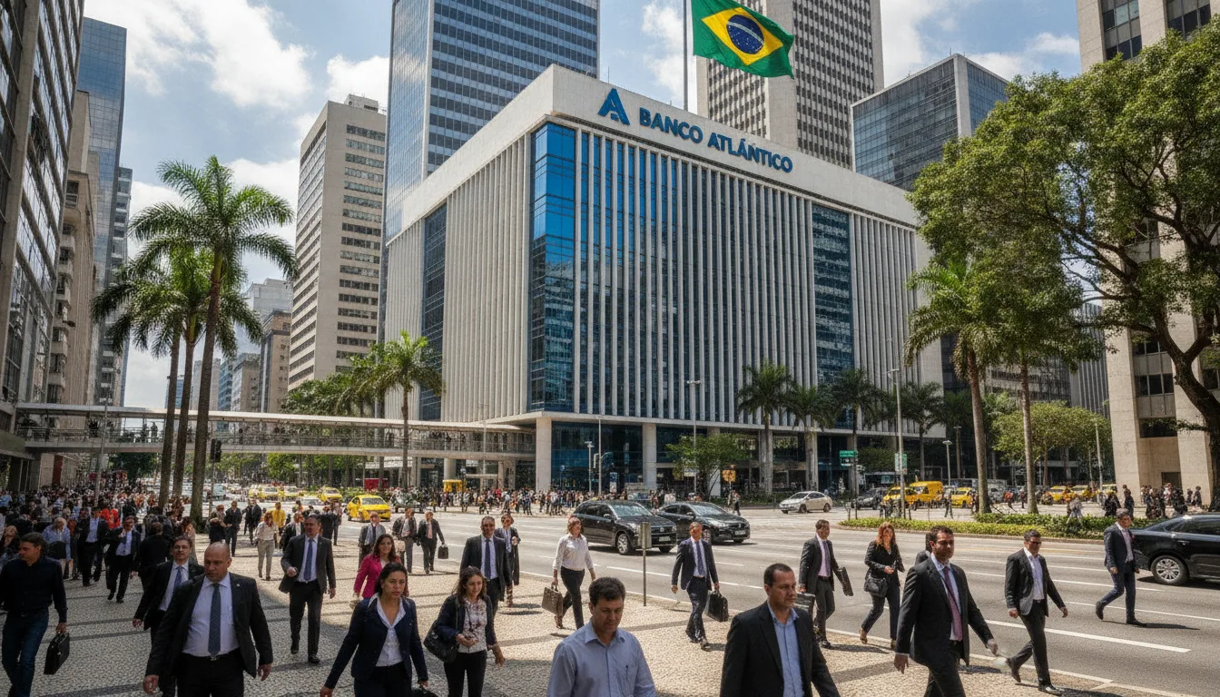 Centro financeiro movimentado com banqueiros e bandeira do Brasil | Imagine Company - Agência de Marketing e Vendas em Goiânia - GO - BRASIL