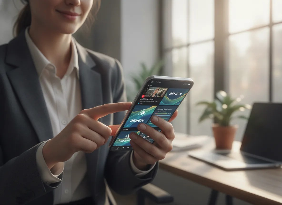 Mulher em escritório usando smartphone para redes sociais | Imagine Company - Agência de Marketing e Vendas em Goiânia - GO - BRASIL