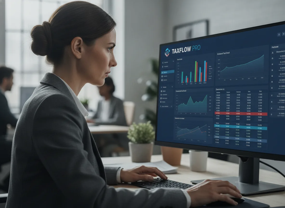 Mulher em escritório analisando gráficos de ICMS em monitor | Imagine Company - Agência de Marketing e Vendas em Goiânia - GO - BRASIL
