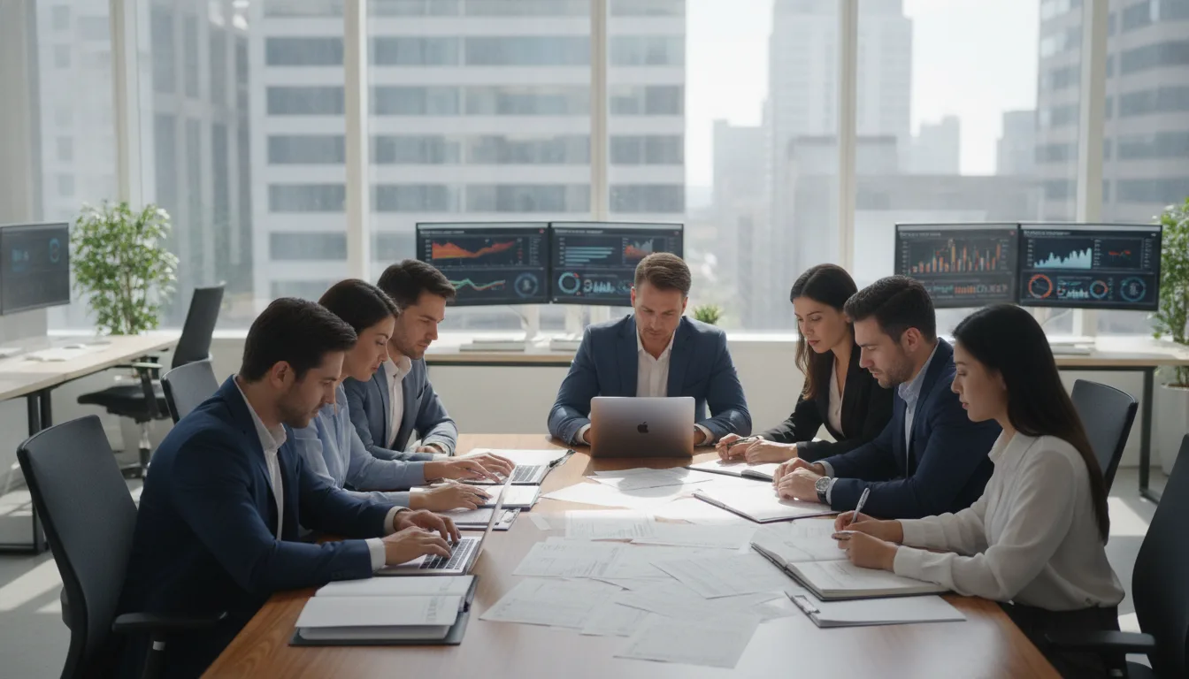 Grupo de empresários em reunião sobre Reforma Tributária em escritório moderno | Imagine Company - Agência de Marketing e Vendas em Goiânia - GO - BRASIL