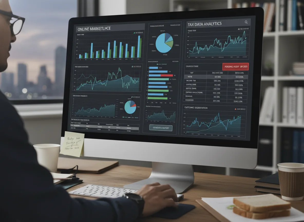 Pessoa analisa gráficos de mercado e tributários em um computador | Imagine Company - Agência de Marketing e Vendas em Goiânia - GO - BRASIL