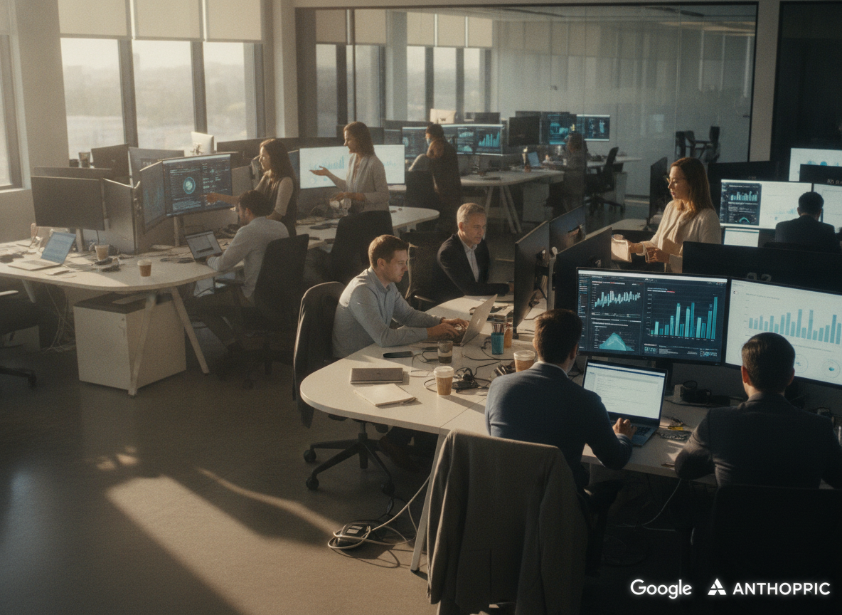 Equipe de TI em escritório moderno com computadores e monitores | Imagine Company - Agência de Marketing e Vendas em Goiânia - GO - BRASIL