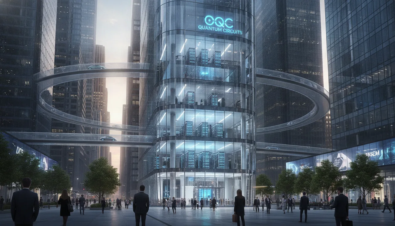 Prédio futurista com circuitos quânticos em cidade moderna | Imagine Company - Agência de Marketing e Vendas em Goiânia - GO - BRASIL