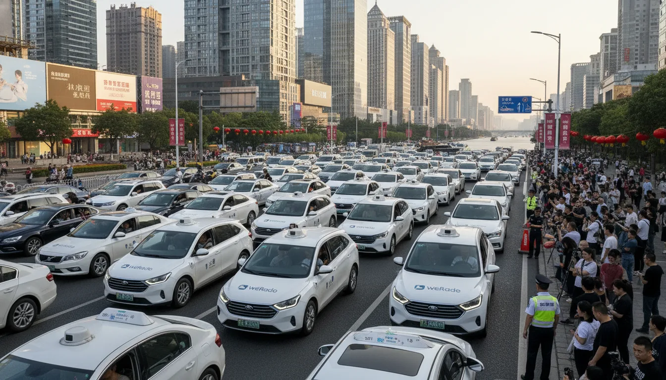 Robotáxis parados em avenida na China, causando congestionamento | Imagine Company - Agência de Marketing e Vendas em Goiânia - GO - BRASIL