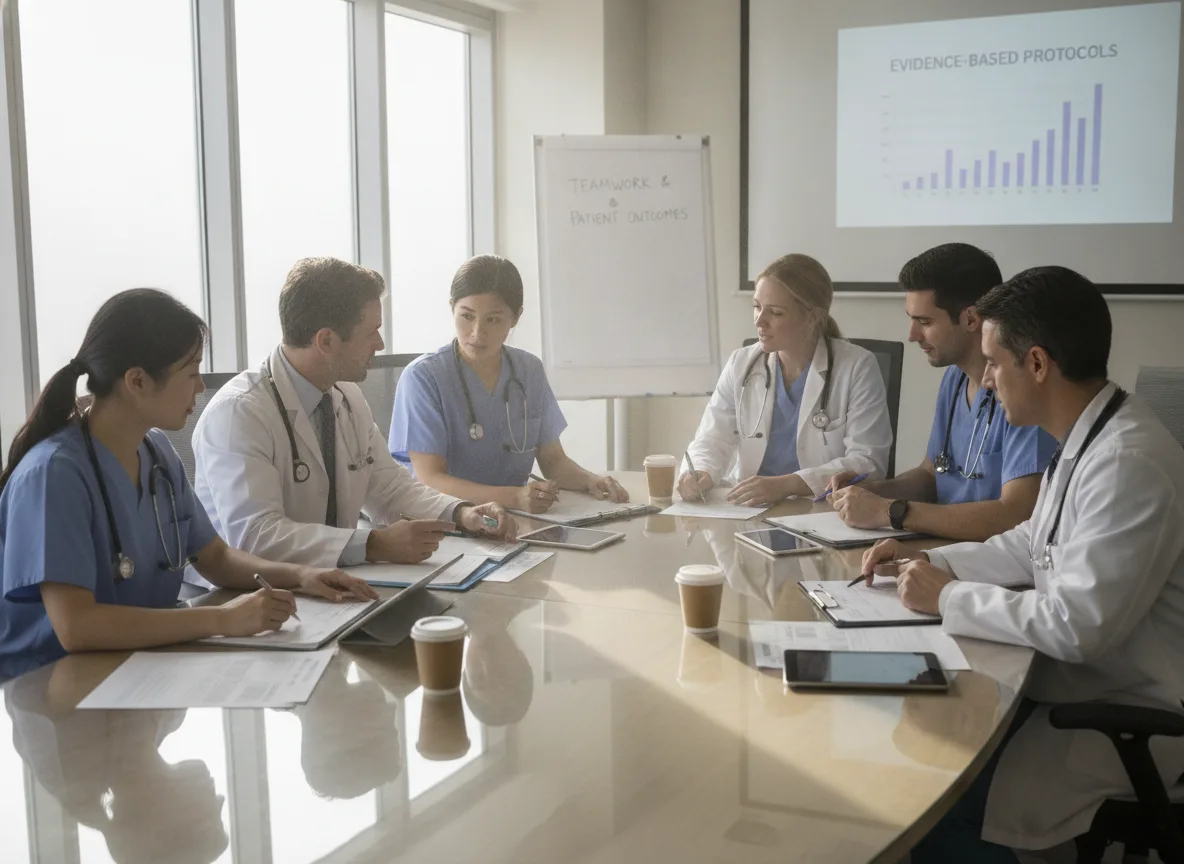 Médicos em reunião analisando protocolos de segurança no TEA | Imagine Company - Agência de Marketing e Vendas em Goiânia - GO - BRASIL