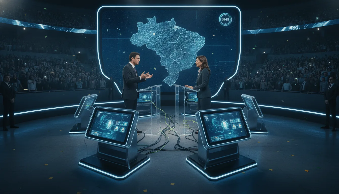 Flávio Bolsonaro em debate sobre sistema eleitoral com mapa do Brasil ao fundo | Imagine Company - Agência de Marketing e Vendas em Goiânia - GO - BRASIL