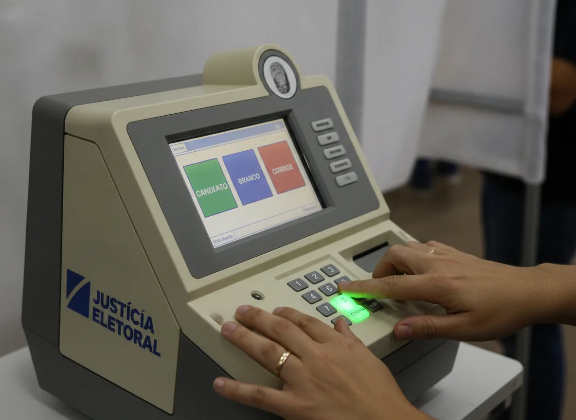 Pessoa usando urna eletrônica da Justiça Eleitoral do Brasil | Imagine Company - Agência de Marketing e Vendas em Goiânia - GO - BRASIL