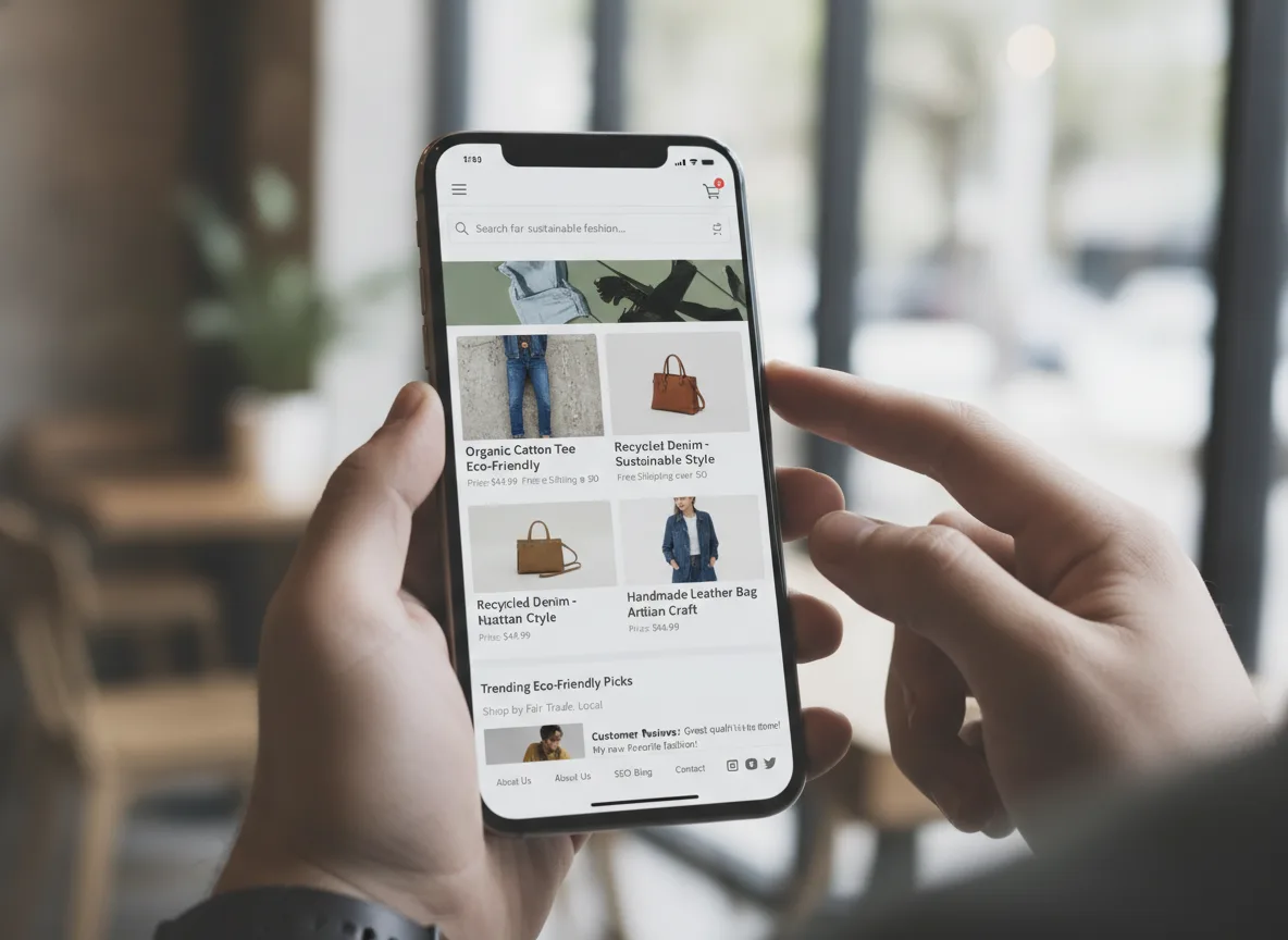 Pessoa usando smartphone para comprar moda sustentável online | Imagine Company - Agência de Marketing e Vendas em Goiânia - GO - BRASIL