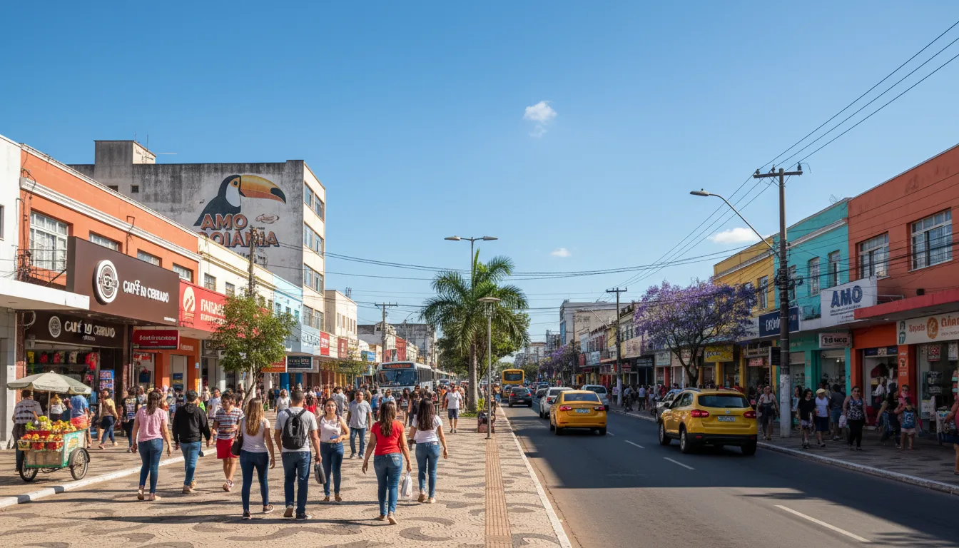 Rua movimentada com pedestres e lojas no centro de Goiânia | Imagine Company - Agência de Marketing e Vendas em Goiânia - GO - BRASIL