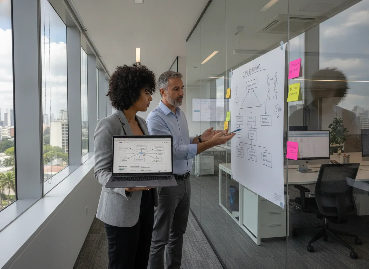 Dois profissionais analisando estratégias de SEO em escritório moderno | Imagine Company - Agência de Marketing e Vendas em Goiânia - GO - BRASIL