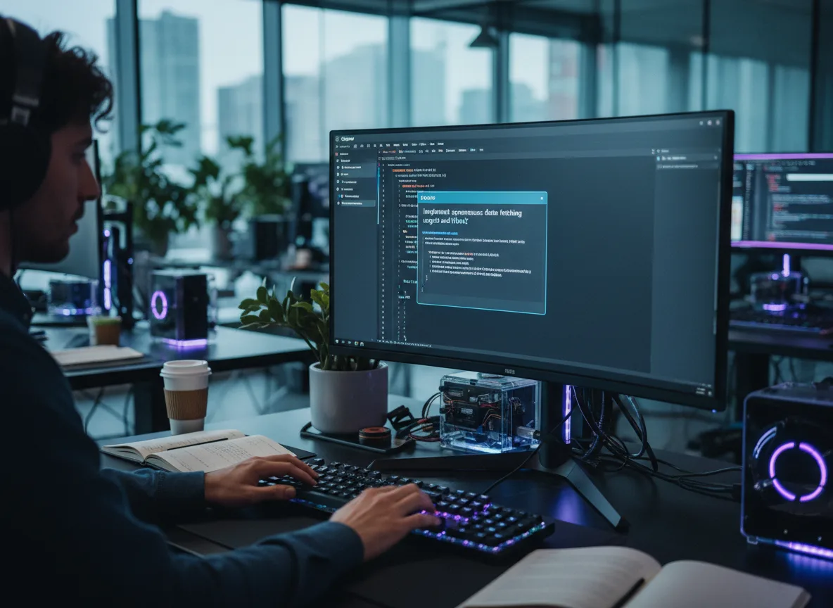 Pessoa programando em computador com código na tela em ambiente de escritório | Imagine Company - Agência de Marketing e Vendas em Goiânia - GO - BRASIL