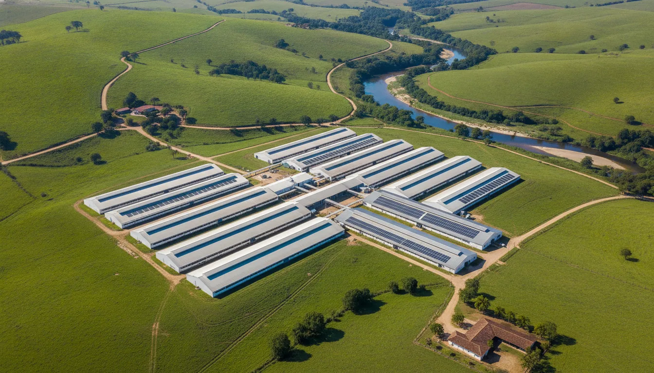 Vista aérea de granja moderna em área rural no Sul de Minas | Imagine Company - Agência de Marketing e Vendas em Goiânia - GO - BRASIL