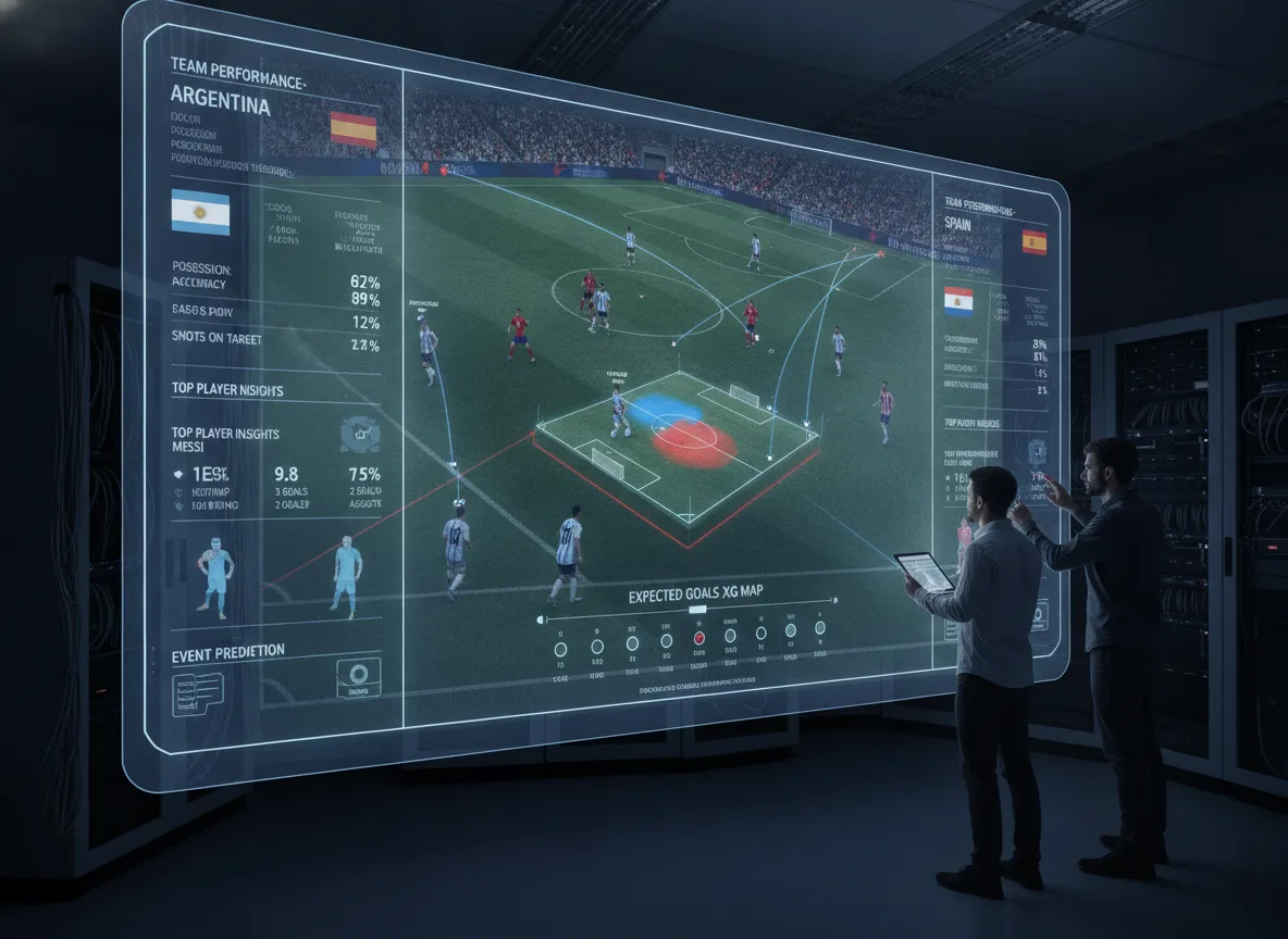 Dois homens analisam dados de futebol em tela de supercomputador | Imagine Company - Agência de Marketing e Vendas em Goiânia - GO - BRASIL