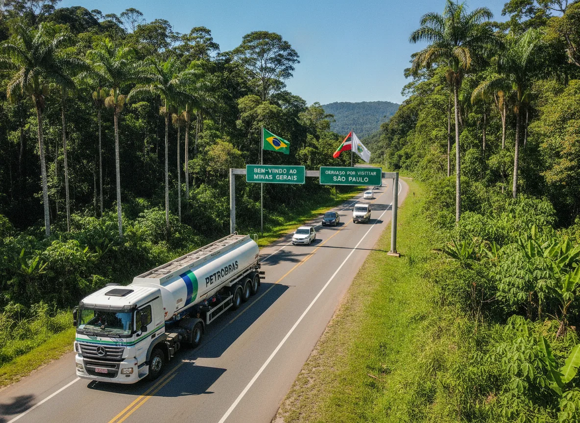 Caminhões na rodovia entre Minas Gerais e São Paulo com placas de boas-vindas | Imagine Company - Agência de Marketing e Vendas em Goiânia - GO - BRASIL