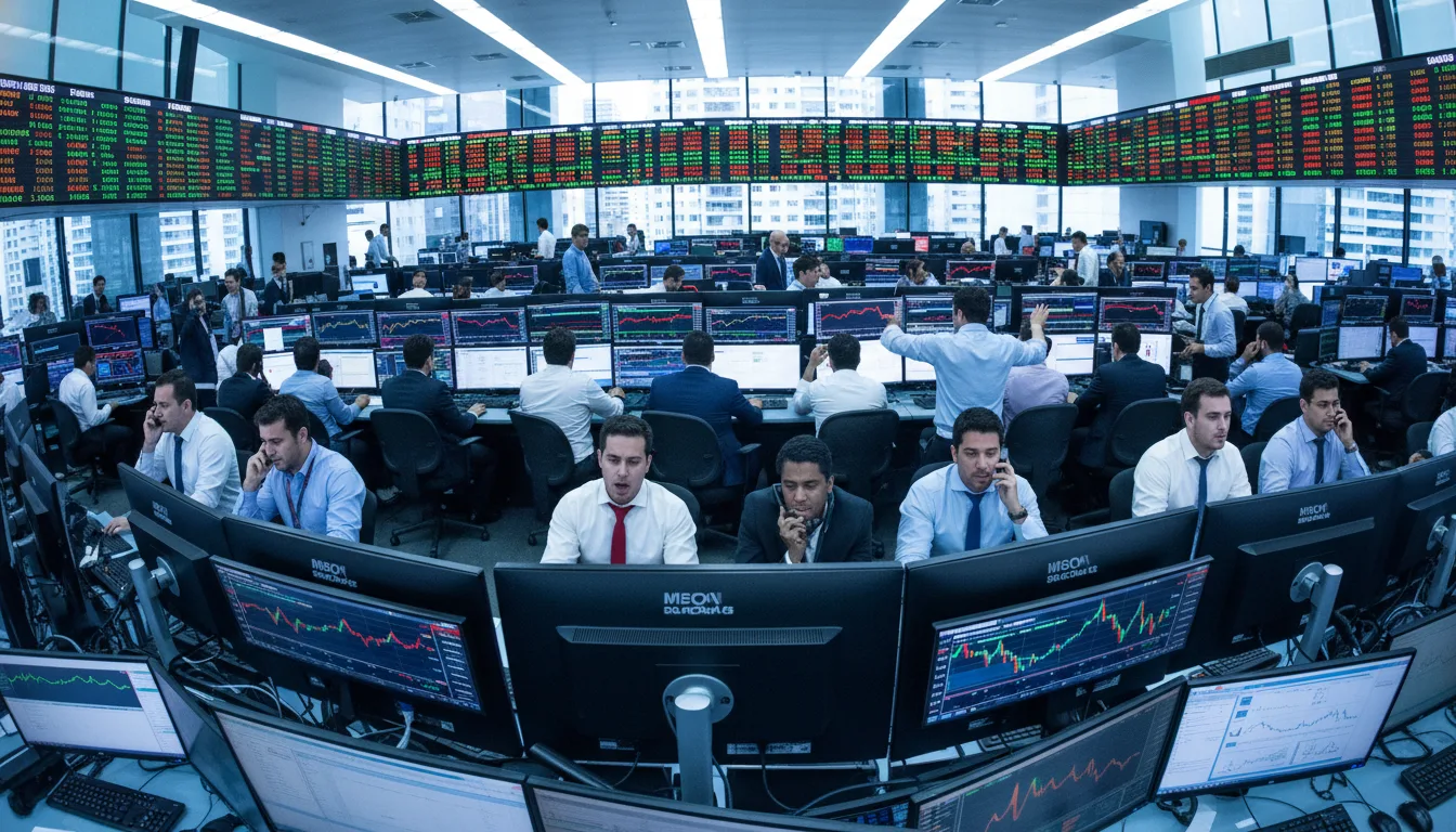 Sala de corretagem movimentada com operadores monitorando alta das taxas de DIs | Imagine Company - Agência de Marketing e Vendas em Goiânia - GO - BRASIL