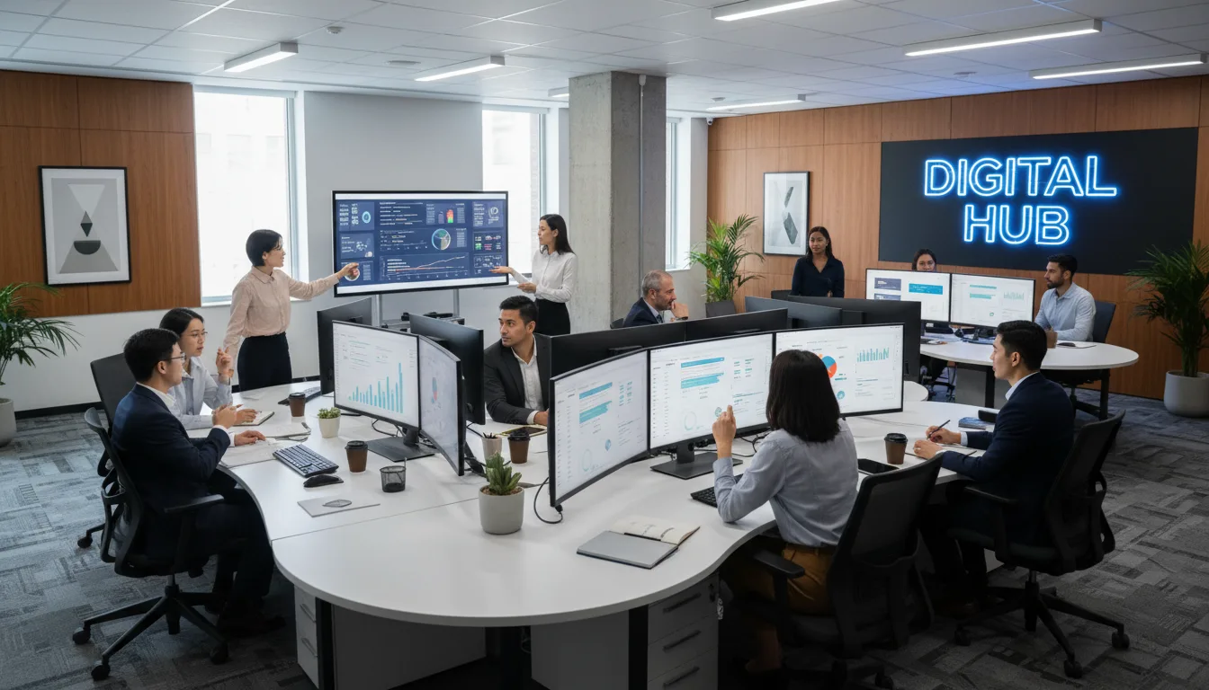 Profissionais de marketing digital em reunião sobre SEO 2024 em escritório moderno | Imagine Company - Agência de Marketing e Vendas em Goiânia - GO - BRASIL