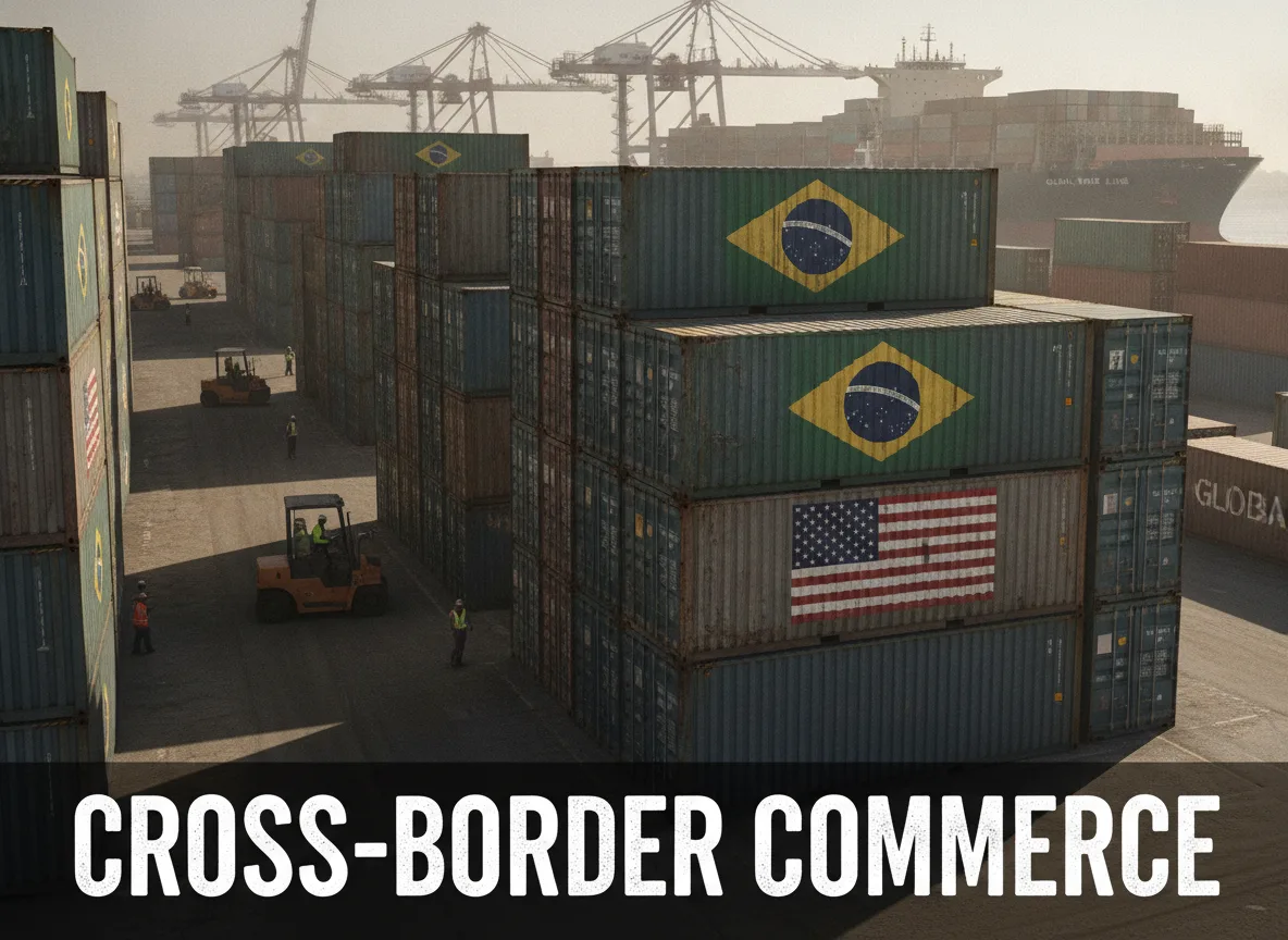 Contêineres com bandeiras do Brasil e EUA em porto | Imagine Company - Agência de Marketing e Vendas em Goiânia - GO - BRASIL