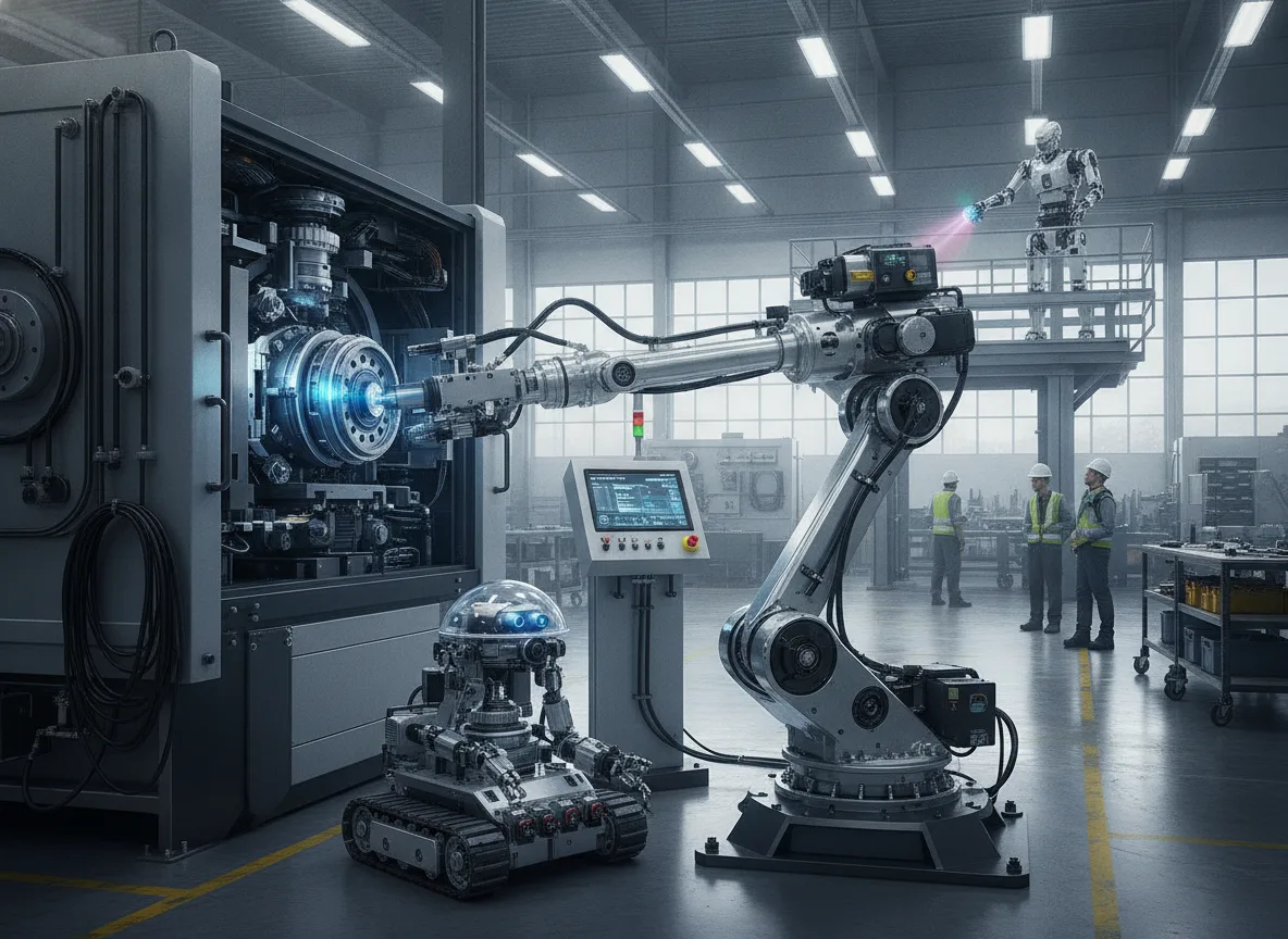 Robôs industriais em operação em fábrica moderna, Tractian e BNDES | Imagine Company - Agência de Marketing e Vendas em Goiânia - GO - BRASIL