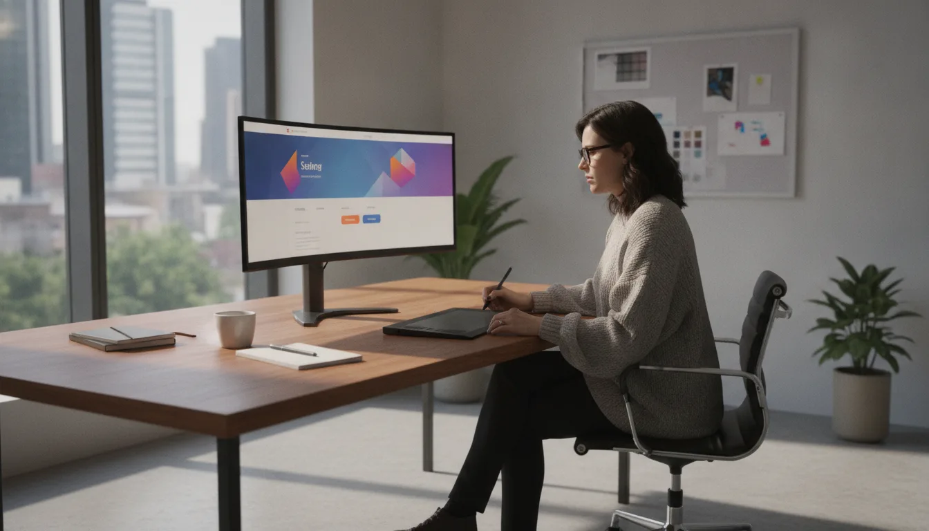 Mulher trabalhando em design de UX em um site moderno em escritório | Imagine Company - Agência de Marketing e Vendas em Goiânia - GO - BRASIL