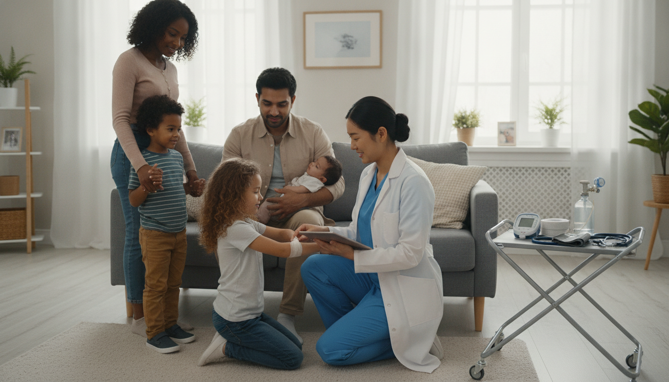 Profissional de saúde atende família em casa, nova fase da Beep. | Imagine Company - Agência de Marketing e Vendas em Goiânia - GO - BRASIL