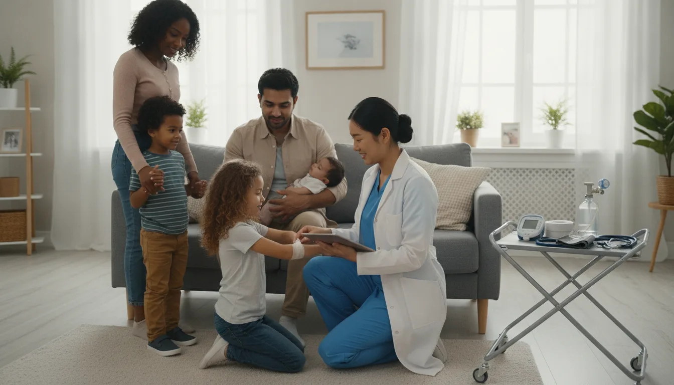 Profissional de saúde atende família em casa, nova fase da Beep. | Imagine Company - Agência de Marketing e Vendas em Goiânia - GO - BRASIL