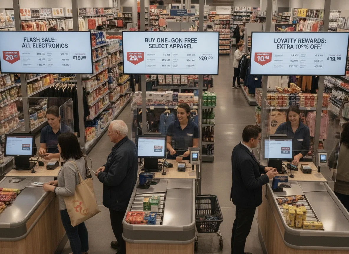 Clientes em loja de varejo com promoções e descontos visíveis | Imagine Company - Agência de Marketing e Vendas em Goiânia - GO - BRASIL