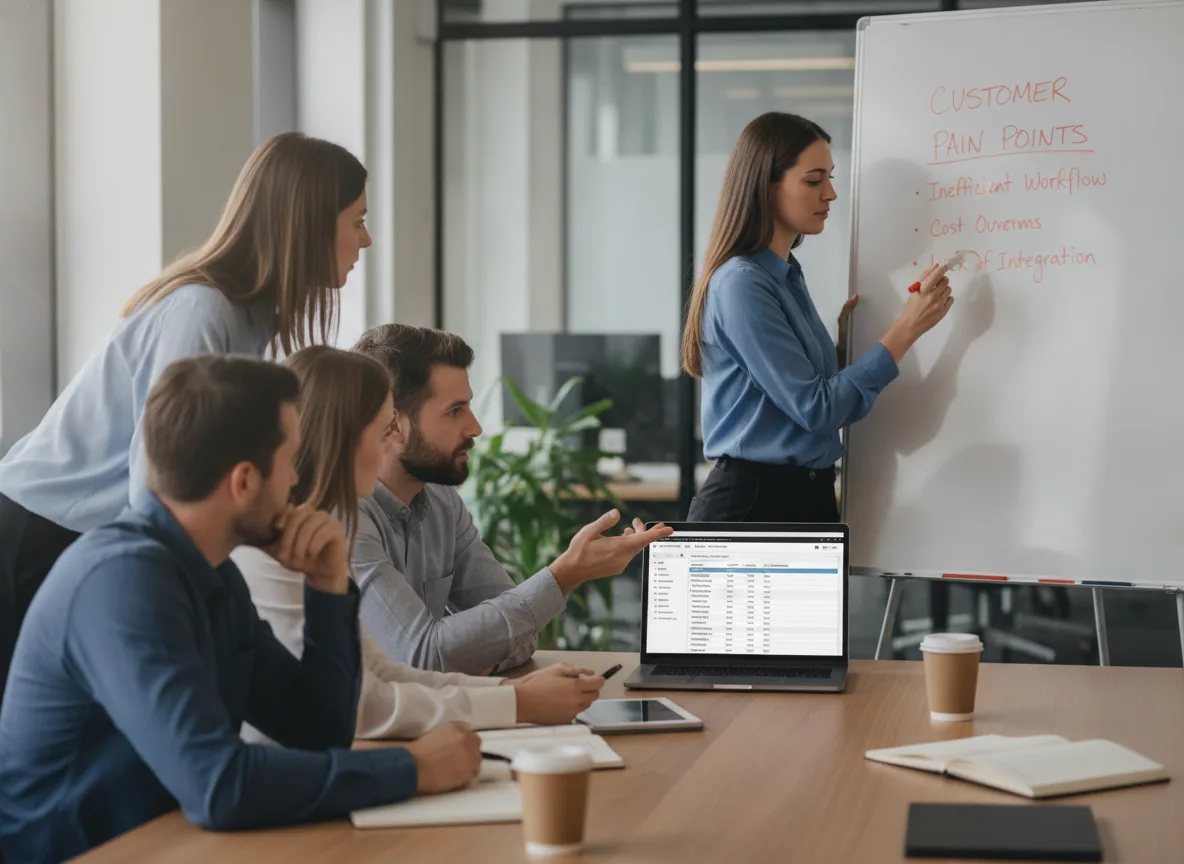 Equipe em reunião analisando vendas consultivas B2B em escritório moderno | Imagine Company - Agência de Marketing e Vendas em Goiânia - GO - BRASIL