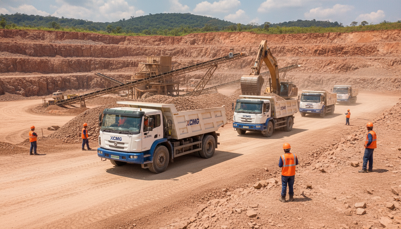 Caminhões elétricos XCMG em operação em uma pedreira no Brasil | Imagine Company - Agência de Marketing e Vendas em Goiânia - GO - BRASIL