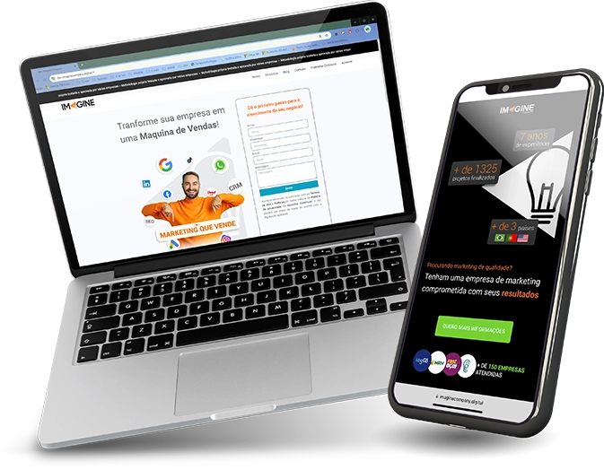 MOCKUP de notebook e celular no site da IMAGINE COMPANY - Agência de Marketing Digital em Goiânia - Goias